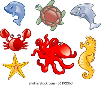 Sea fauna icon set