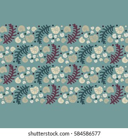 Sea fern and snail conchs pattern - vector background