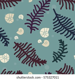 Sea fern and snail conchs - vector background
