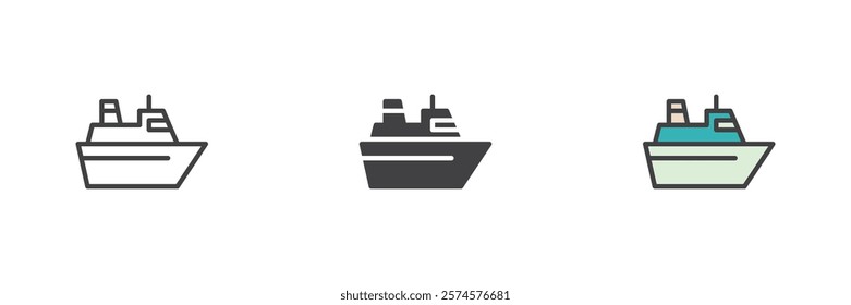 Sea Ferry different style icon set. Line, glyph and filled outline colorful version, outline and filled vector sign. Ship, boat, vessel symbol, logo illustration. Vector graphics