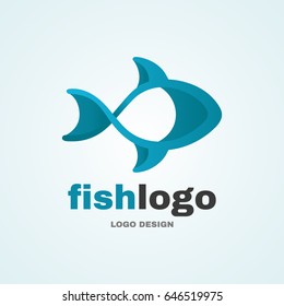 Sea fish abstract logo modern style logo. Isolated blue vector icon illustration