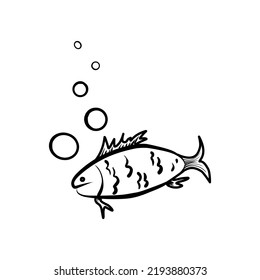 Sea fish with bubbles isolated on background