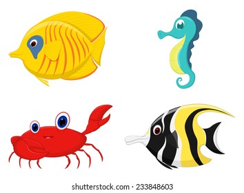 Sea fish cartoon set 