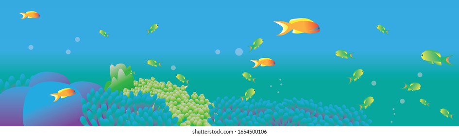 in the sea and fish colorful vector illustrations
