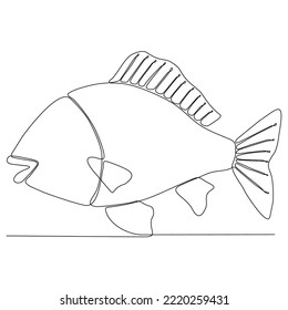 Sea fish in continuous line art drawing style. Minimalist black linear sketch on a white background. Vector illustration