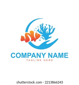 Sea Fish Corals and Clownfish Logo Vector Template	