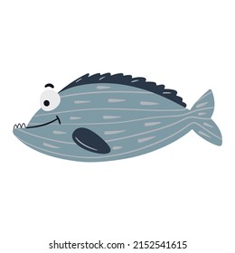 Sea fish. Cute underwater character.  A tropical underwater aquatic creature. Vector illustration on a white background in cartoon style.