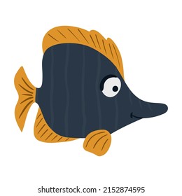 Sea fish. Cute underwater character.  A tropical underwater aquatic creature. Vector illustration on a white background in cartoon style.