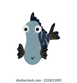 Sea fish. Cute underwater character.  A tropical underwater aquatic creature. Vector illustration on a white background in cartoon style.