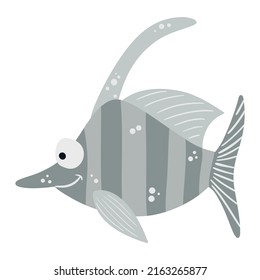 Sea fish. Cute underwater character.  A tropical underwater aquatic creature. Vector illustration on a white background in cartoon style.