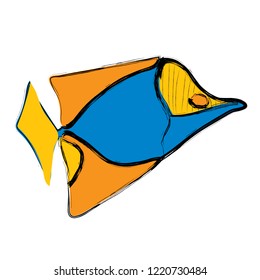 Sea fish drawing with ink on white background