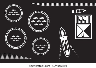 Sea fish farm from above - vector illustration