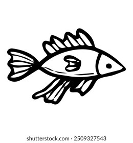 Sea fish hand drawn doodle. Aquatic animal. Fishing. Coral reef. Diving. Vector sketch line art illustration.