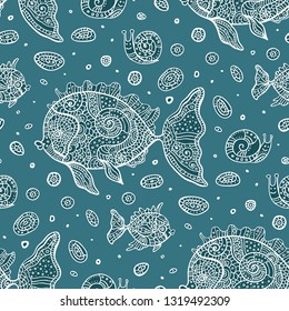 Sea fish. Hand drawn vector illustration. Can be used for wallpaper, textile, phone case print