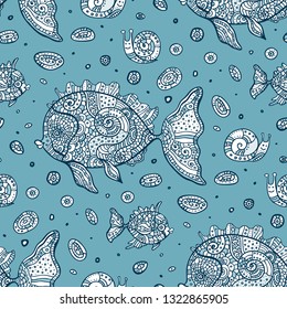 Sea fish. Hand drawn vector illustration. Can be used for wallpaper, textile, phone case print