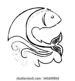 sea fish icon with waves over white background. vector illustration
