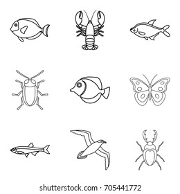 Sea fish icons set. Outline set of 9 sea fish vector icons for web isolated on white background