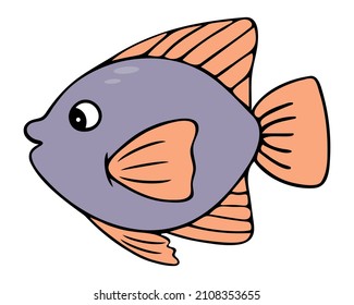 Sea fish. Imperial Angel. Inhabitant of the ocean and aquarium. Color vector illustration. Cartoon style. Exotic fish with tail and fins. Isolated background. Idea for web design, book.
