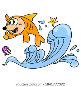 peces marinos saltando con caras felices. emoticono de etiqueta de ilustración de dibujos animados