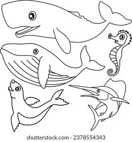 Sea fish line art for coloring book page