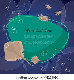 Sea fish on bright background with place for your text. Vector illustration