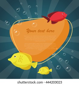 Sea fish on bright background with place for your text. Vector illustration