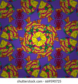 Sea fish on colored background. Seamless pattern with fish. Print. Vector illustration. Repeating background. Cloth design, wallpaper.