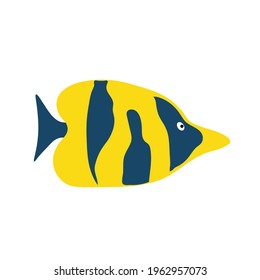 Sea fish on an isolated background. A variety of popular colored fish. Cute flat vector illustration. Element or banner.