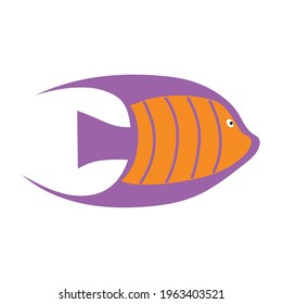 Sea fish on an isolated background. A variety of popular colored fish. Cute flat vector illustration. Element or banner.