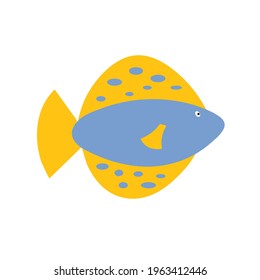 Sea fish on an isolated background. A variety of popular colored fish. Cute flat vector illustration. Element or banner.