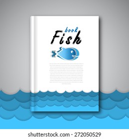 Sea fish papercut vector brochure template design with blue waves for restaurant. EPS 10