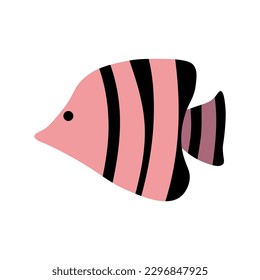 Sea fish in pink color isolated. Beautiful fish with a tail fin and flat style design. Water fauna animals live underwater in the ocean or the sea isolated on white background. Vector illustration EPS