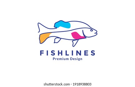 sea fish salmon line colorful logo symbol vector icon design illustration