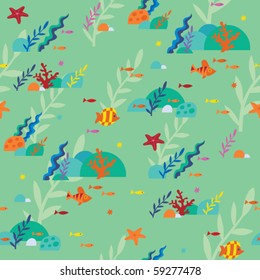 sea and fish seamless background in light green