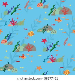 sea and fish seamless background in light blue