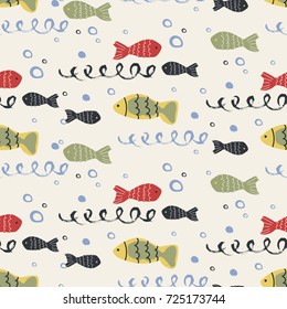 patrón de pescado marino sin fisuras. ilustración vectorial dibujada a mano, puede ser utilizada para el diseño de camisas infantiles o infantiles, diseño de estampado de moda, gráfico de moda, camisetas, ropa infantil