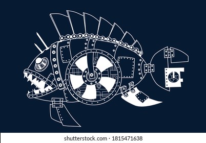 SEA FISH 
steampunk illustration abstraction mechanism mechanical fish 