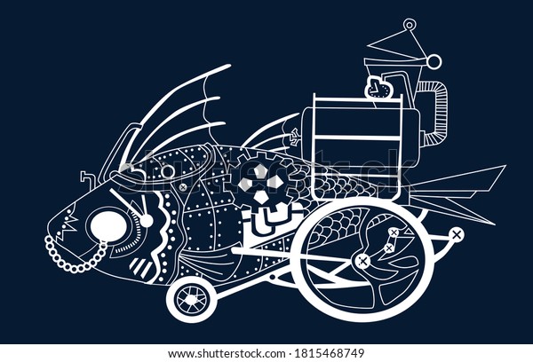 SEA FISH \
steampunk illustration abstraction mechanism\
mechanical fish 