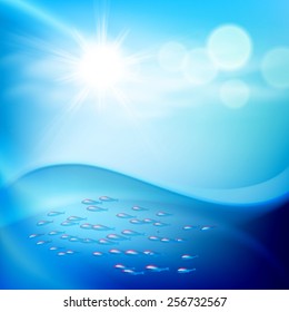 Sea fish swimming in group underwater. EPS10 vector.