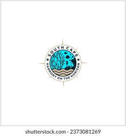 sea ​​logo, sea fish, turtle, coral reef, sea sand emblem modern