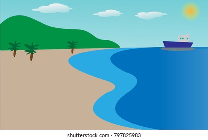 sea fish vector background water art wave day light blue sky cloud style design ocean summer seascape