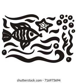Sea and fish. Vector illustration.
