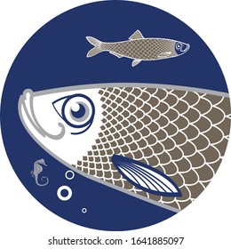 Sea fish vector image. Unique Herring fish, Great for logo, label, pack. Three color separation.