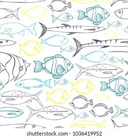 Sea fish. Vector seamless pattern
