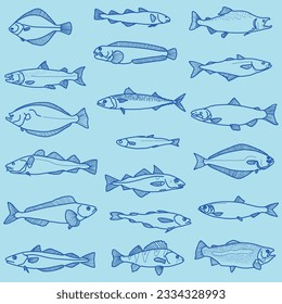 Sea fish vector set illustration