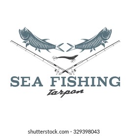 sea fish vintage vector illustration with tarpon fish