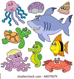 Sea fishes and animals collection 2 - vector illustration.