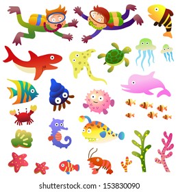 Sea fishes and animals collection.EPS10 File  simple Gradients