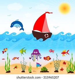 sea and fishes coloring pages for kids