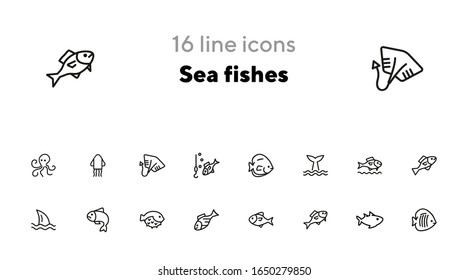 Sea fishes icon set. Seaanimal concept. Vector illustration can be used for topics like seafood, cuisine, cooking